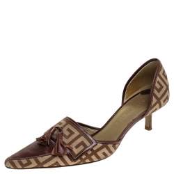Pre Owned Givenchy Beige/Brown Canvas and Leather Tassels D'orsay Pumps Size 37.5