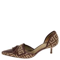 Pre Owned Givenchy Beige/Brown Canvas and Leather Tassels D'orsay Pumps Size 37.5
