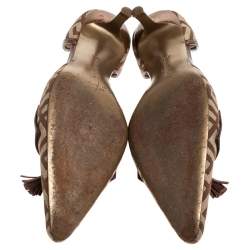 Pre Owned Givenchy Beige/Brown Canvas and Leather Tassels D'orsay Pumps Size 37.5