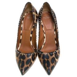 Pre Owned حذاء كعب عالي جيفنشي مدبب مرصع معدن جلد نقش فهد متعدد الألوان مقاس 39