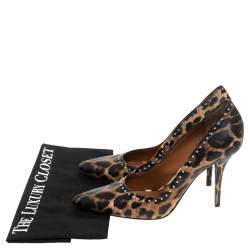 Pre Owned حذاء كعب عالي جيفنشي مدبب مرصع معدن جلد نقش فهد متعدد الألوان مقاس 39