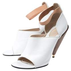 Givenchy White/Beige Leather Cone Heel Ankle Strap Sandals Size 38