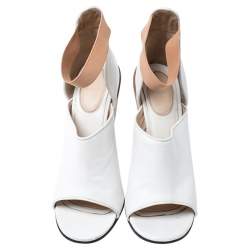 Givenchy White/Beige Leather Cone Heel Ankle Strap Sandals Size 38