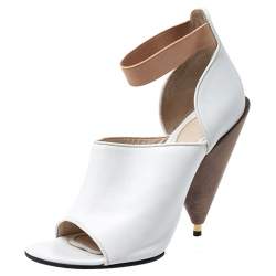 Givenchy White/Beige Leather Cone Heel Ankle Strap Sandals Size 38