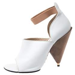 Givenchy White/Beige Leather Cone Heel Ankle Strap Sandals Size 38