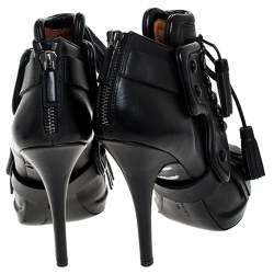 Givenchy Black Leather Fringe Lace Up Booties Size 37
