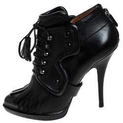 Givenchy Black Leather Fringe Lace Up Booties Size 37