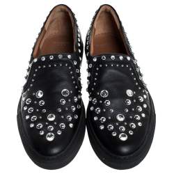 Pre Owned Givenchy Black Leather Studded Slip On Sneakers Size 40