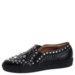 Pre Owned Givenchy Black Leather Studded Slip On Sneakers Size 40