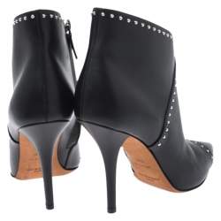 Pre Owned Givenchy Black Studded Leather Pointed Toe Ankle Boots Size 36.5