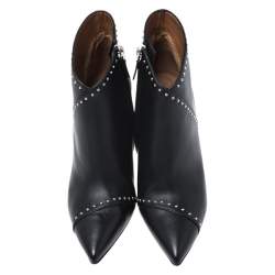 Pre Owned Givenchy Black Studded Leather Pointed Toe Ankle Boots Size 36.5