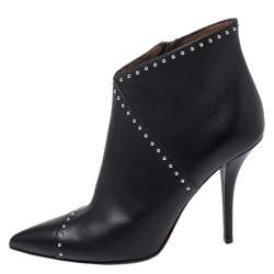 Pre Owned Givenchy Black Studded Leather Pointed Toe Ankle Boots Size 36.5