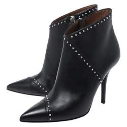 Pre Owned Givenchy Black Studded Leather Pointed Toe Ankle Boots Size 36.5