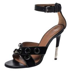 Givenchy Black Velvet And Leather Studded Criss Cross Ankle Strap Sandals Size 37