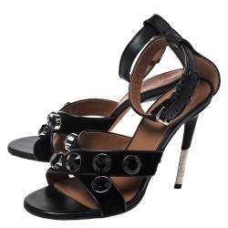 Givenchy Black Velvet And Leather Studded Criss Cross Ankle Strap Sandals Size 37