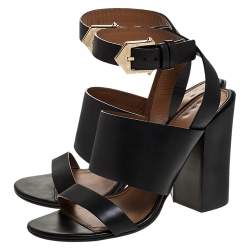 مملوكة مسبقًا Givenchy Black Leather Ankle Strap Block Heel Sandals Size 39.5