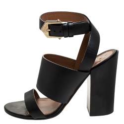 مملوكة مسبقًا Givenchy Black Leather Ankle Strap Block Heel Sandals Size 39.5