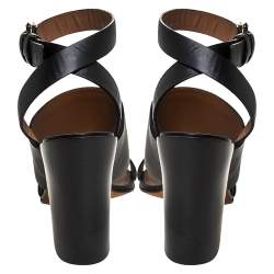 مملوكة مسبقًا Givenchy Black Leather Ankle Strap Block Heel Sandals Size 39.5