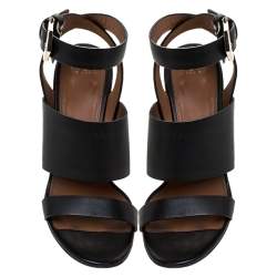 مملوكة مسبقًا Givenchy Black Leather Ankle Strap Block Heel Sandals Size 39.5