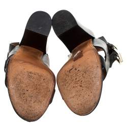 مملوكة مسبقًا Givenchy Black Leather Ankle Strap Block Heel Sandals Size 39.5