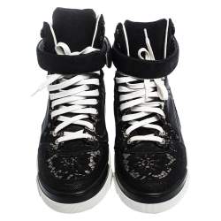 Pre Owned حذاء رياضي جيفنشي مرتفع من أعلى Tyson دانتيل زهور وجلد سوداء مقاس 39