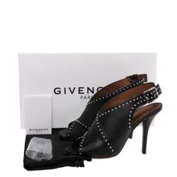 Pre Owned Givenchy Black Studded Leather Peep Toe Slingback Sandals Size 37