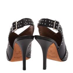 Pre Owned Givenchy Black Studded Leather Peep Toe Slingback Sandals Size 37