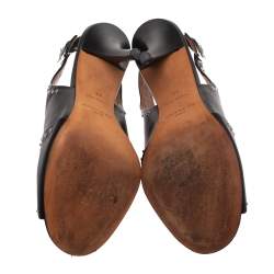 Pre Owned Givenchy Black Studded Leather Peep Toe Slingback Sandals Size 37