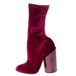 Pre Owned حذاء بوت لمنتصف الساق جيفنشي بكعب سميك من الصدف و قطيفة حمراء مقاس 38