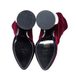 Pre Owned حذاء بوت لمنتصف الساق جيفنشي بكعب سميك من الصدف و قطيفة حمراء مقاس 38