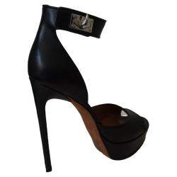 Pre Owned Givenchy Black Calf Leather Shark Tooth Ankle Strap Open Toe Platform Sandals Size 38