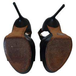 Pre Owned Givenchy Black Calf Leather Shark Tooth Ankle Strap Open Toe Platform Sandals Size 38