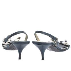 مملوكة مسبقًا صندل جيفنشي فتحة كعب قماش مغزول شعار وجلد أبيض/ أزرق مقاس 37.5