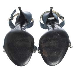 مملوكة مسبقًا صندل جيفنشي فتحة كعب قماش مغزول شعار وجلد أبيض/ أزرق مقاس 37.5