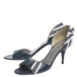 Pre Owned Givenchy Blue Leather And Canvas Bow Open Toe Sandals Size 38
