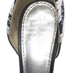 Pre Owned Givenchy Blue Leather And Canvas Bow Open Toe Sandals Size 38