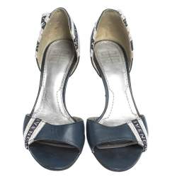 Pre Owned Givenchy Blue Leather And Canvas Bow Open Toe Sandals Size 38