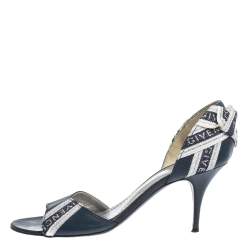 Pre Owned Givenchy Blue Leather And Canvas Bow Open Toe Sandals Size 38