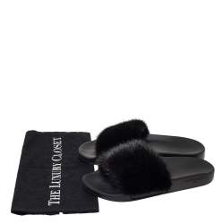 Pre Owned Givenchy Black Mink Fur Pool Slide Sandals Size 40