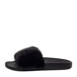 Pre Owned Givenchy Black Mink Fur Pool Slide Sandals Size 40