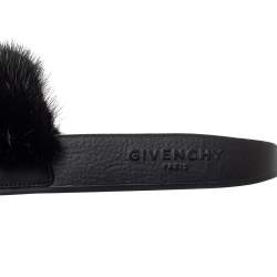 Pre Owned Givenchy Black Mink Fur Pool Slide Sandals Size 40