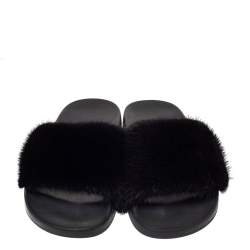 Pre Owned Givenchy Black Mink Fur Pool Slide Sandals Size 40