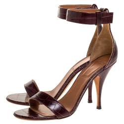 Pre Owned صندل جيفنشى سير كاحل كالى جلد نقش تمساح عنابى مقاس 39