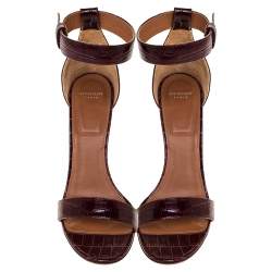 Pre Owned صندل جيفنشى سير كاحل كالى جلد نقش تمساح عنابى مقاس 39