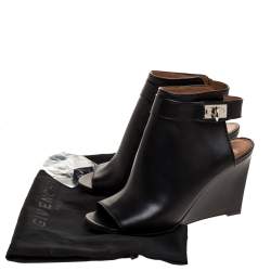 Pre Owned Givenchy Black Leather Shark Lock Wedge Sandals Size 40