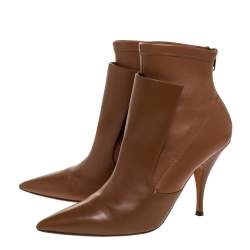 Pre Owned حذاء بوت كاحل جيفنشي كالي جلد ستريتش وجه مرتفع  بنى مقاس 39