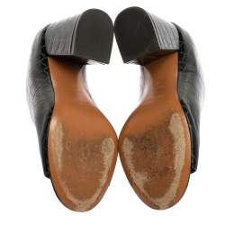 Givenchy Dark Green Croc Embossed Leather Peep Toe Mule Sandals Size 35
