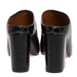 Givenchy Dark Green Croc Embossed Leather Peep Toe Mule Sandals Size 35