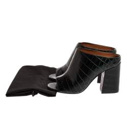 Givenchy Dark Green Croc Embossed Leather Peep Toe Mule Sandals Size 35