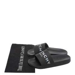 مملوكة مسبقًا Givenchy Black Rubber Logo Pool Slides Size 37